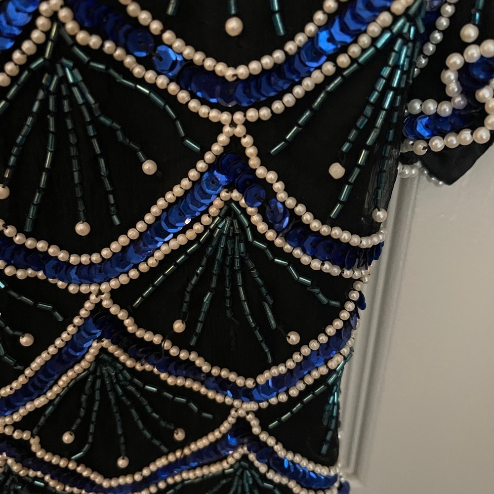Laurence Kazar vintage beaded sequined silk back zip short sleeve blouse Size S. - Picture 9 of 11